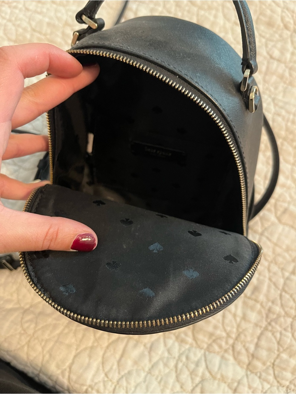 Kate Spade New York Cameron Mini Convertible Backpack in black Saffiano leather. - Picture 7 of 7